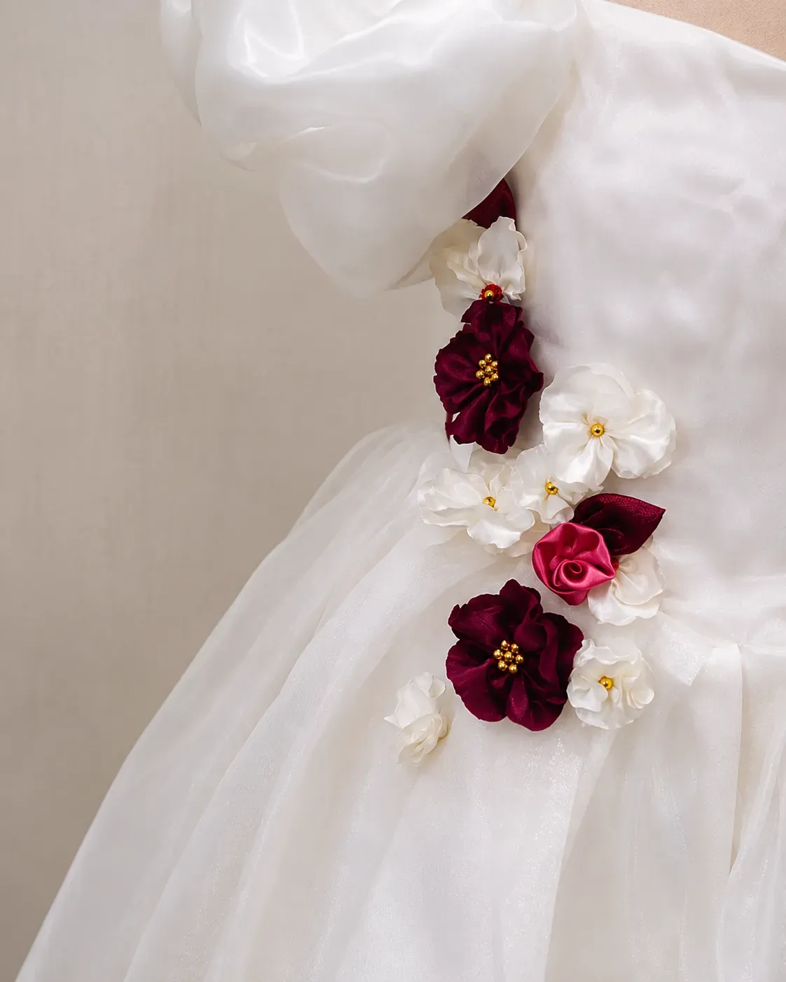 Off White Organza Frock with Bubble Sleeve and Back Bow view 2